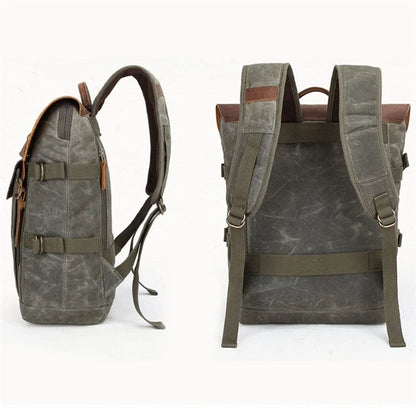 3033 Outdoor Travel Photography Bag Tripod Carrying Waxed Canvas Backpack for 15-inch Laptop