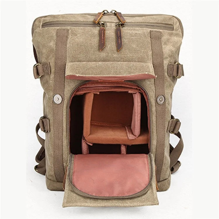 3033 Outdoor Travel Photography Bag Tripod Carrying Waxed Canvas Backpack for 15-inch Laptop