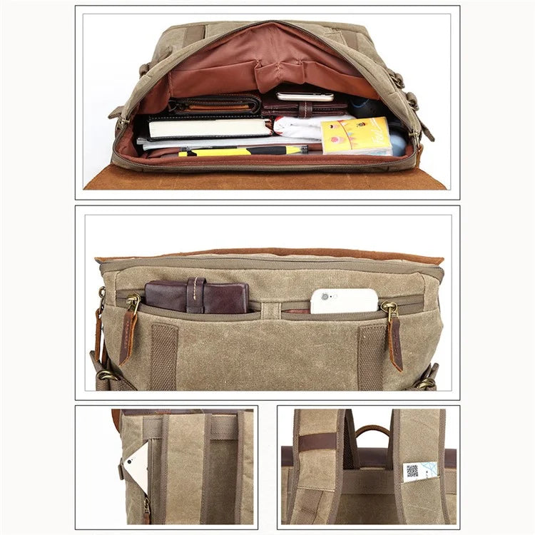 3033 Outdoor Travel Photography Bag Tripod Carrying Waxed Canvas Backpack for 15-inch Laptop