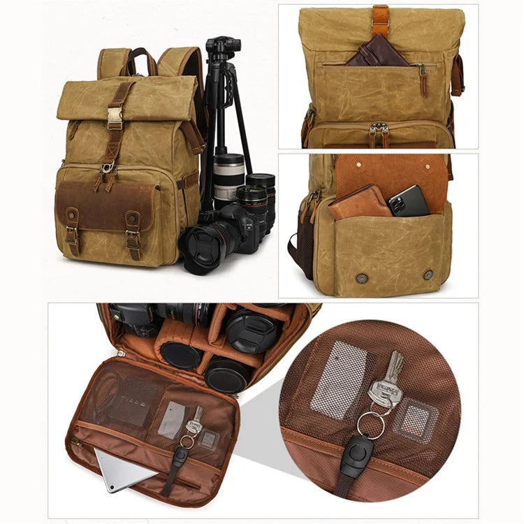 K-822 Waterproof Camera Bag Hiking Camping Canvas Rucksack Laptop Bag Travel Backpack