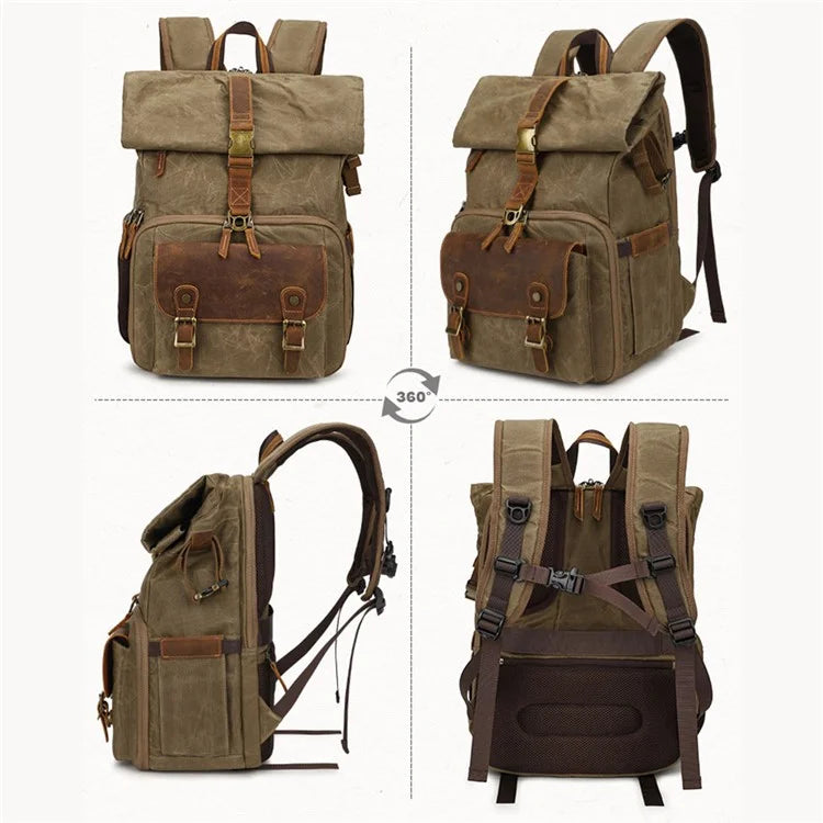 K-822 Waterproof Camera Bag Hiking Camping Canvas Rucksack Laptop Bag Travel Backpack