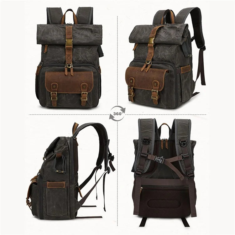 K-822 Waterproof Camera Bag Hiking Camping Canvas Rucksack Laptop Bag Travel Backpack
