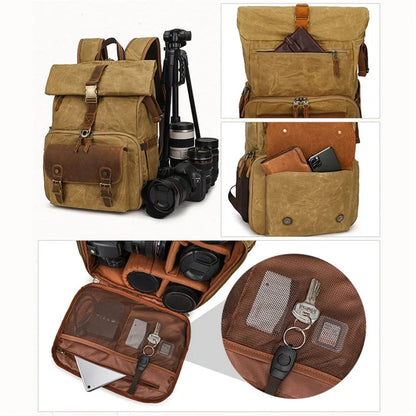 K-822 Waterproof Camera Bag Hiking Camping Canvas Rucksack Laptop Bag Travel Backpack