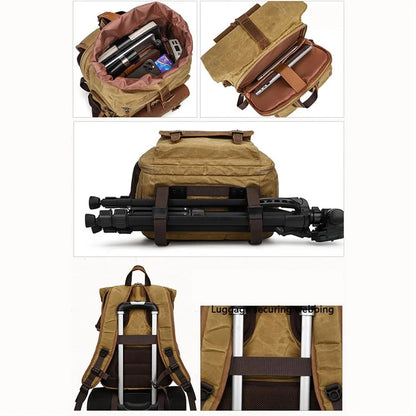 K-822 Waterproof Camera Bag Hiking Camping Canvas Rucksack Laptop Bag Travel Backpack