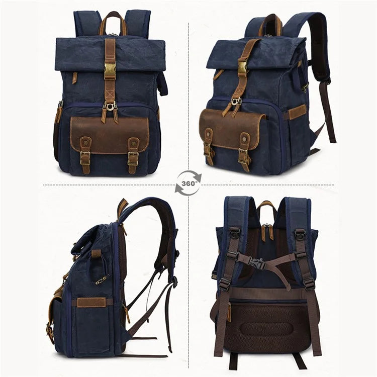 K-822 Waterproof Camera Bag Hiking Camping Canvas Rucksack Laptop Bag Travel Backpack