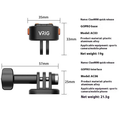 For Gopro Action Camera Aluminum Alloy+PC Magnetic Quick Release Adapter + Base