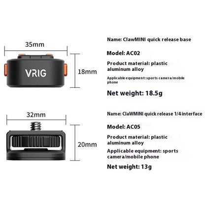 Magnetic 1 / 4 Quick Release Adapter + Base for Action Camera / Mobile Phone