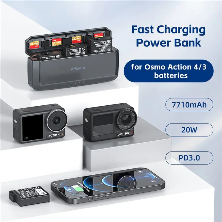 AMAGISN 7710mAh Fast Charging Power Bank for DJI Osmo Action 4 / 3 Action Camera Accessories