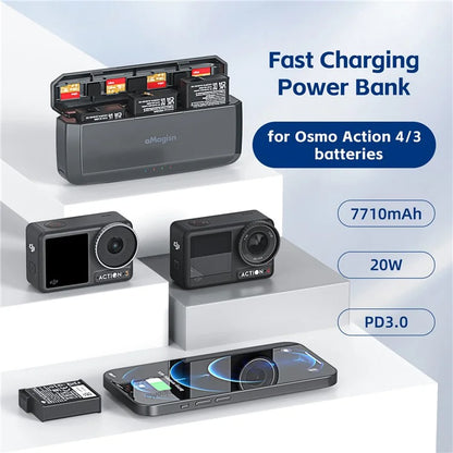 AMAGISN 7710mAh Fast Charging Power Bank for DJI Osmo Action 4 / 3 Action Camera Accessories