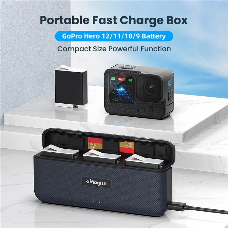 AMAGISN Charging Case for GoPro Hero 12 / 11 / 10 / 9 Action Camera Battery Charger Storage Box