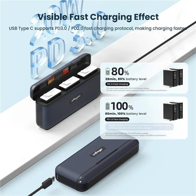 AMAGISN Charging Case for GoPro Hero 12 / 11 / 10 / 9 Action Camera Battery Charger Storage Box