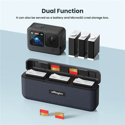 AMAGISN Charging Case for GoPro Hero 12 / 11 / 10 / 9 Action Camera Battery Charger Storage Box