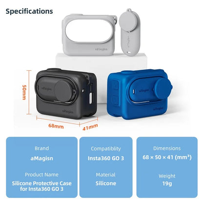 AMAGISN Silicone Protective Case for Insta360 GO 3 Action Camera Shockproof Cover