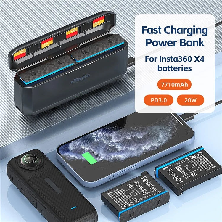 AMAGISN 7710mAh Fast Charging Power Bank for Insta360 X4 Camera Battery Charger Accessory