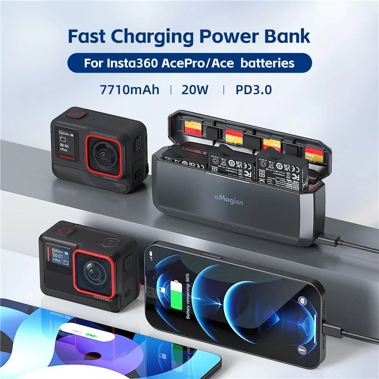 AMAGISN Fast Charging Power Bank for Insta360 Ace Pro / Ace Camera Battery Charger 7710mAh