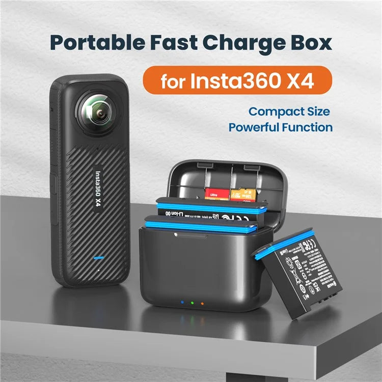 AMAGISN For Insta360 X4 Sports Camera Fast Charging Battery Box Memory Card Storage Case (No Battery)