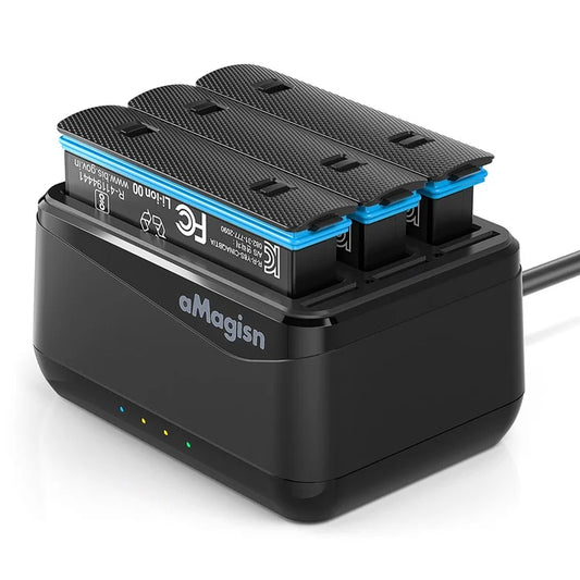 AMAGISN For Insta360 X4 Sports Camera 3-Slot Battery Charging Hub Memory Card Storage Case (No Battery)