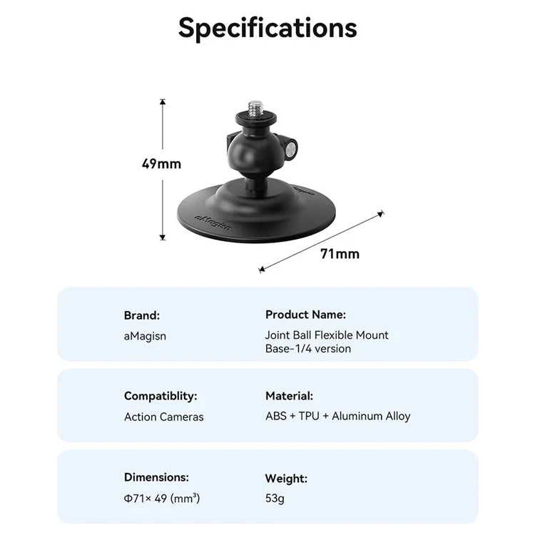 AMAGISN For DJI / GoPro / Insta360 Sports Camera Joint Ball Flexible Mount Adhesive Base
