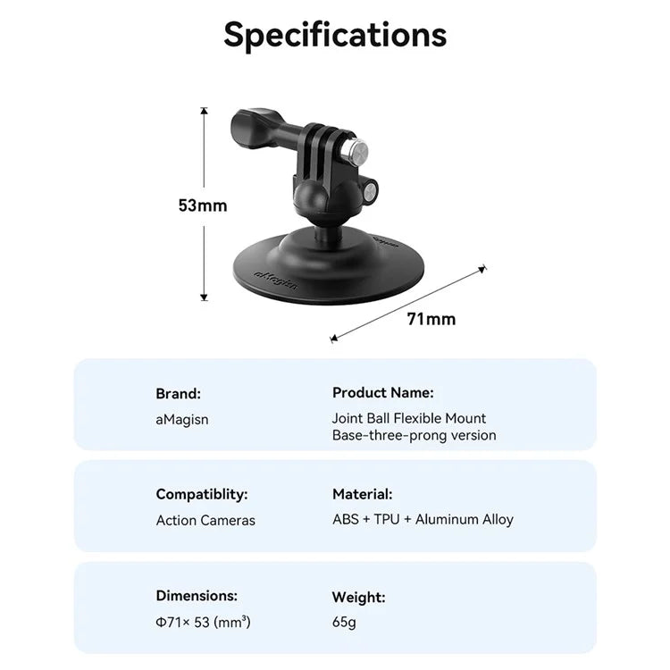 AMAGISN For DJI / GoPro / Insta360 Sports Camera Joint Ball Flexible Mount Adhesive Base