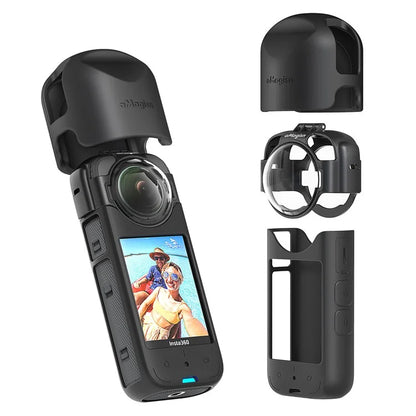 AMAGISN For Insta360 X3 Glass Anti-Fog Lens Guard Set with Silicone Lens Cap, Camera Case