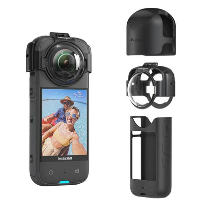AMAGISN For Insta360 X3 Glass Anti-Fog Lens Guard Set with Silicone Lens Cap, Camera Case