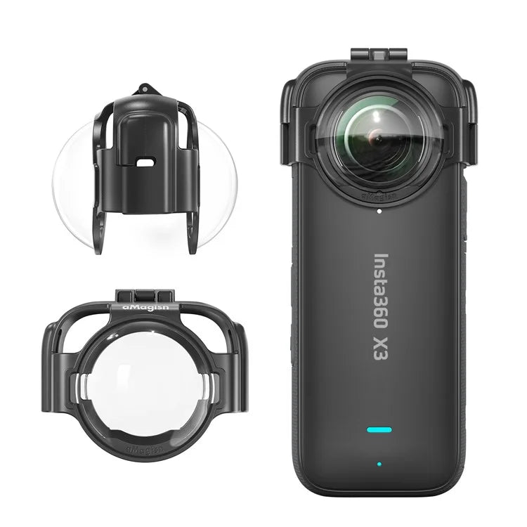 AMAGISN For Insta360 X3 Glass Anti-Fog Lens Guard Set with Silicone Lens Cap, Camera Case
