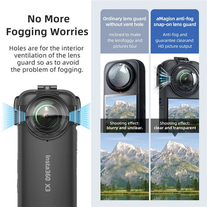 AMAGISN For Insta360 X3 Glass Anti-Fog Lens Guard Set with Silicone Lens Cap, Camera Case