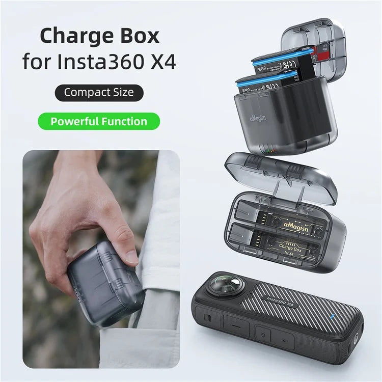 AMAGISN Battery Charger Hub for Insta360 X4 with TF Card Slots, 2-Channel Battery Charging Storage Station