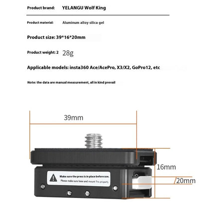 YELANGU ACE02 For Insta360 Ace Pro / Ace Magnetic Quick Release Base Aluminum Alloy Camera Adapter
