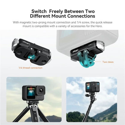 AMAGISN For GoPro Hero 13 Magnetic Metal Quick Release Mount Dual Interface Adapter Base Accessory