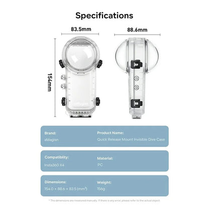 AMAGISN For Insta360 X4 Case Quick Release PC Camera 50m Underwater Diving Cover