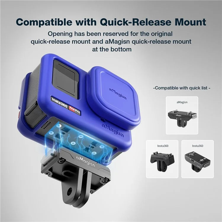 AMAGISN For Insta360 Ace Pro Action Camera Silicone Case Anti-scratch Protective Cover with 2 Straps