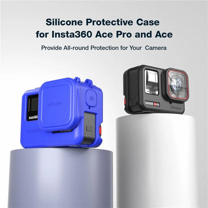 AMAGISN For Insta360 Ace Pro Action Camera Silicone Case Anti-scratch Protective Cover with 2 Straps