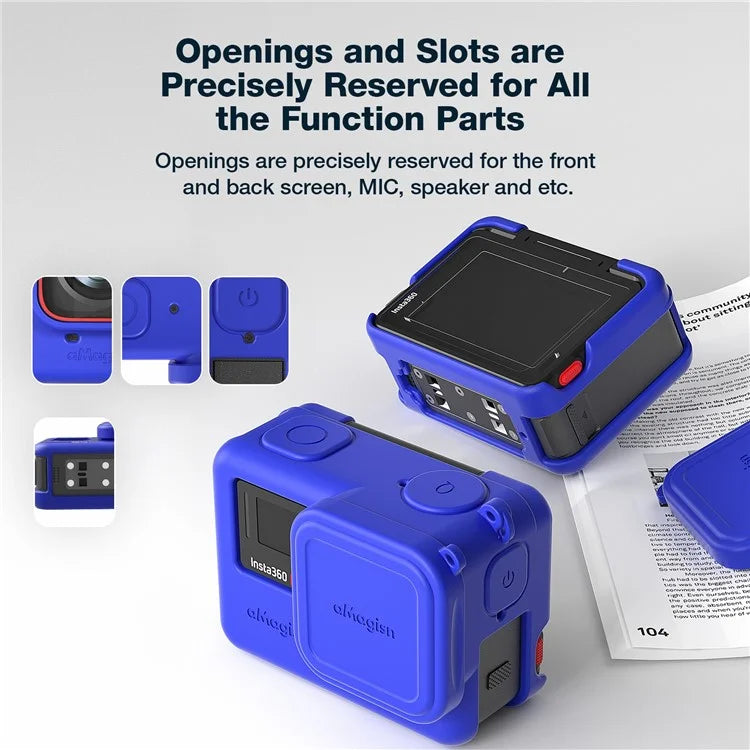 AMAGISN For Insta360 Ace Pro Action Camera Silicone Case Anti-scratch Protective Cover with 2 Straps