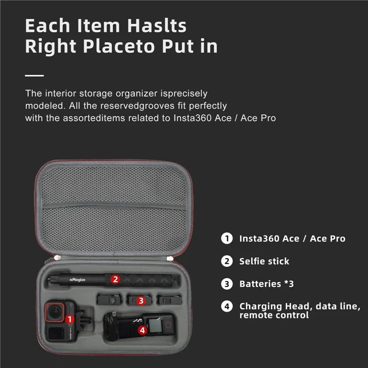 AMAGISN For Insta360 Ace Pro  /  Ace Portable Zipper Camera Protection Case EVA Hard Shell Storage Bag