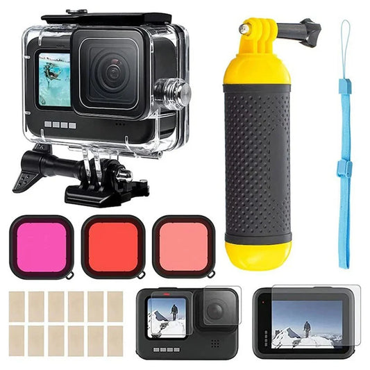 Accessories Kit for GoPro Hero 12 11 10 9 Waterproof Housing Tempered Glass Flim Filters