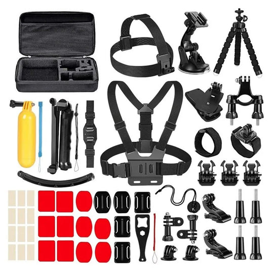 56-in-1 For GoPro Action Camera Accessories Kit Head / Chest Strap Tripod Set