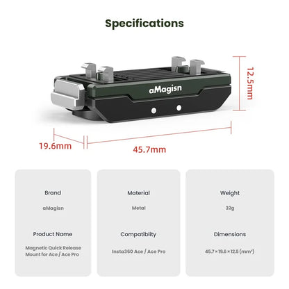 AMAGISN Metal Magnetic Quick Release Adapter for Insta360 Ace Pro / Ace Action Camera Mount