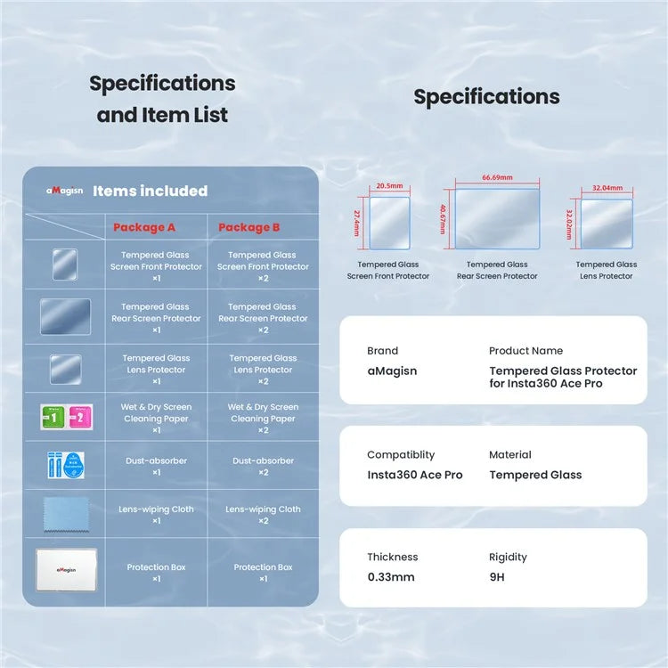 AMAGISN 2 Sets For Insta360 Ace Pro Tempered Glass Screen Protectors Set