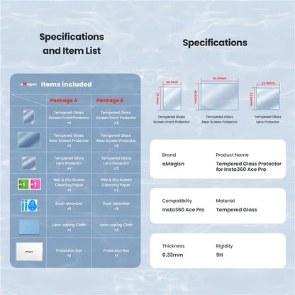 AMAGISN 2 Sets For Insta360 Ace Pro Tempered Glass Screen Protectors Set