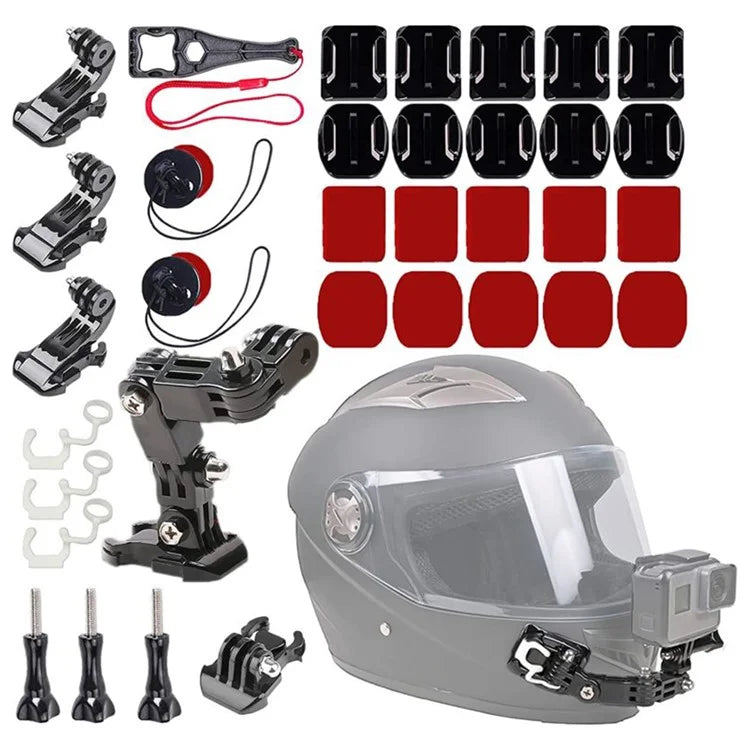 For GoPro Hero 9 / 10 / 11 / 12 Motorcycle Bicycle Helmet Mount Kit, 34-Piece Set Compatible with Sjcam, Xiaoyi, DJI