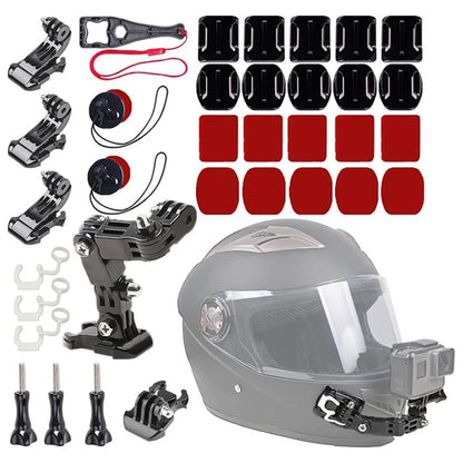 For GoPro Hero 9 / 10 / 11 / 12 Motorcycle Bicycle Helmet Mount Kit, 34-Piece Set Compatible with Sjcam, Xiaoyi, DJI