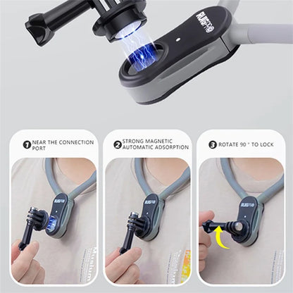RUIGPRO For GoPro / Insta360 / DJI Action Camera Magnetic Neck Mount Bracket + Anti-shake Rope + Rotating Base