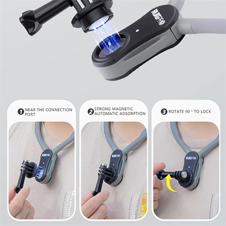 RUIGPRO For GoPro / Insta360 / DJI Action Camera Neck Mount Bracket + Anti-shake Strap + Phone Holder