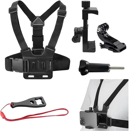 Action Camera Chest Strap Camera Chest Mount Harness with Phone Clip and Wrench