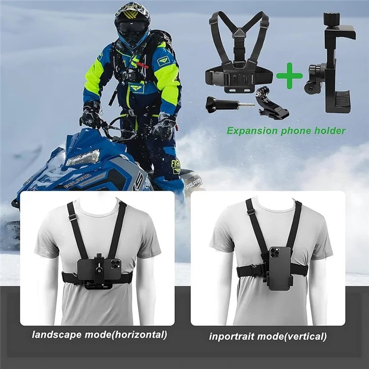 Action Camera Chest Strap Camera Chest Mount Harness with Phone Clip and Wrench