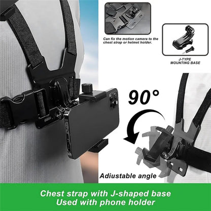 Action Camera Chest Strap Camera Chest Mount Harness with Phone Clip and Wrench