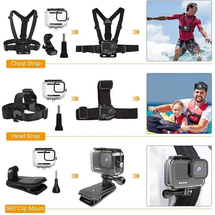 42-in-1 Accessories for GoPro Hero 9 / 10 / 11 / 12 Action Camera Chest Strap 60m Waterproof Case Lens Filter Set