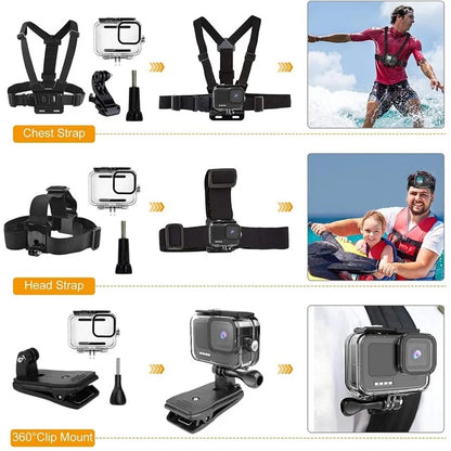 42-in-1 Accessories for GoPro Hero 9 / 10 / 11 / 12 Action Camera Chest Strap 60m Waterproof Case Lens Filter Set
