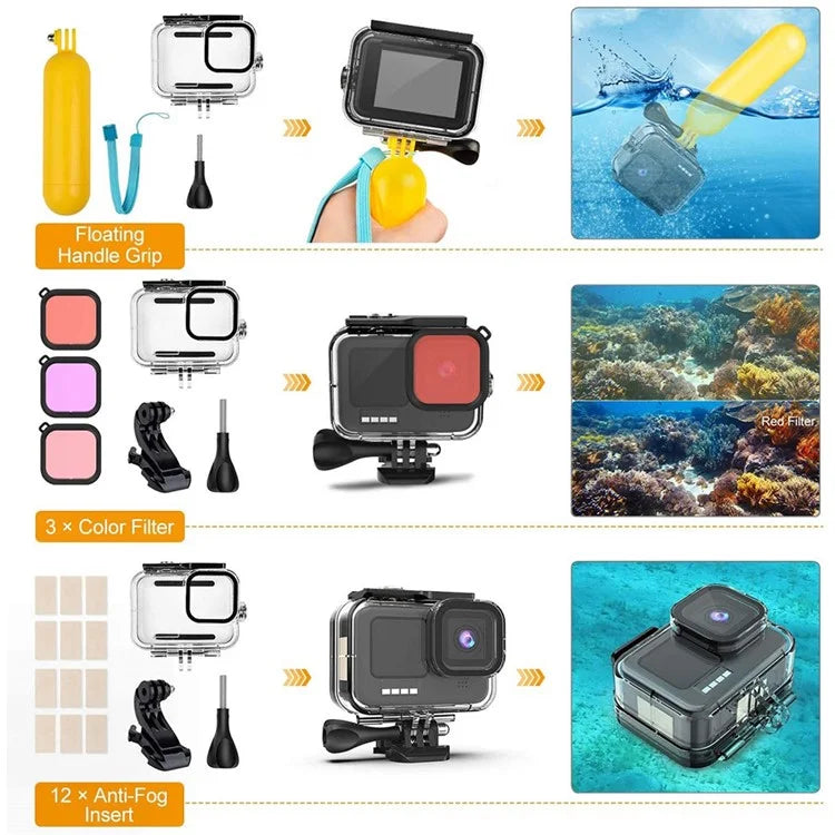 42-in-1 Accessories for GoPro Hero 9 / 10 / 11 / 12 Action Camera Chest Strap 60m Waterproof Case Lens Filter Set